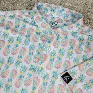 Deolax Mens Large Multicolor AOP Pineapple Performance Stretch Polo Short Sleeve
